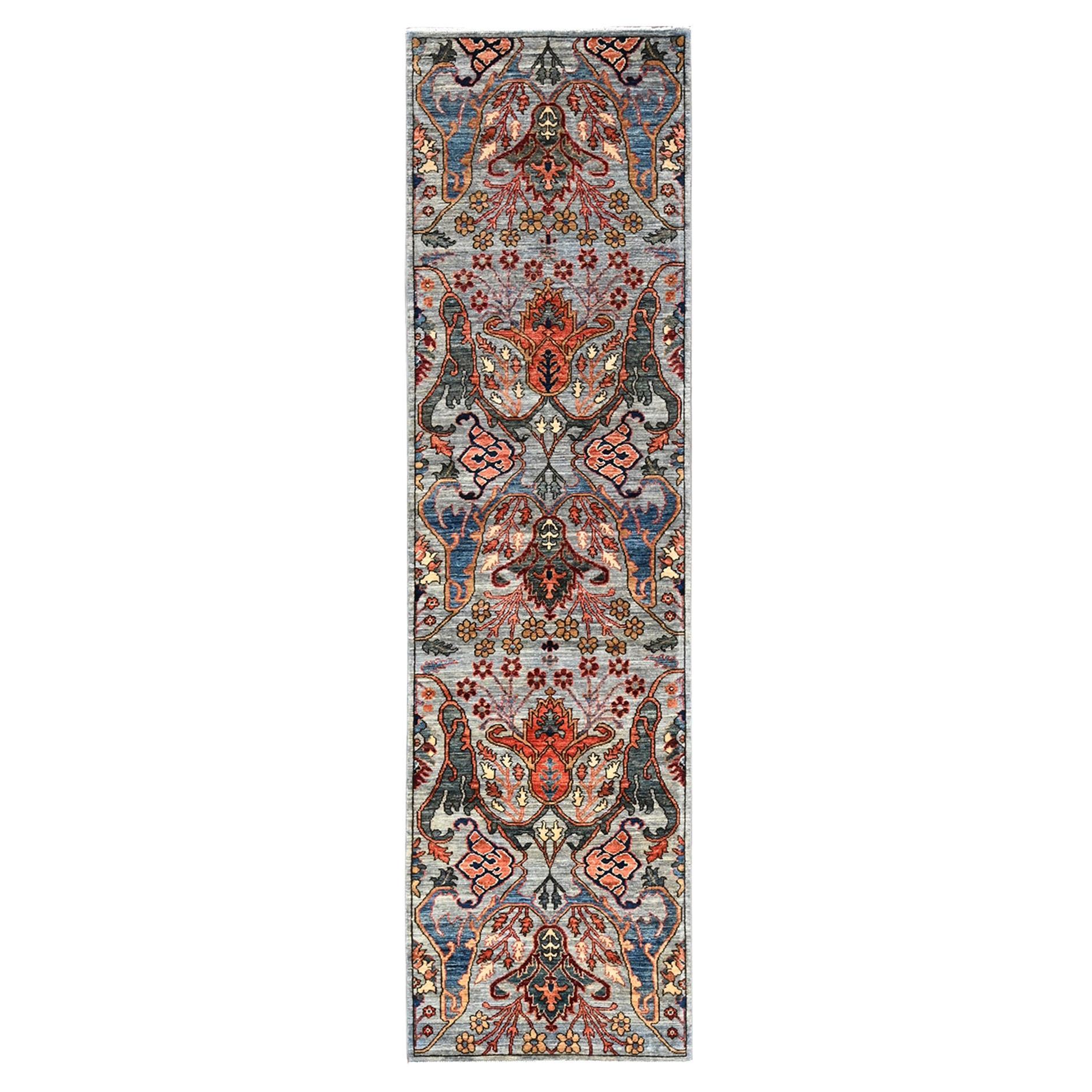 2'8 "x10'1" Misty Gray Bijar Garus Design Handgeknüpfter Woll-Läufer Orientteppich