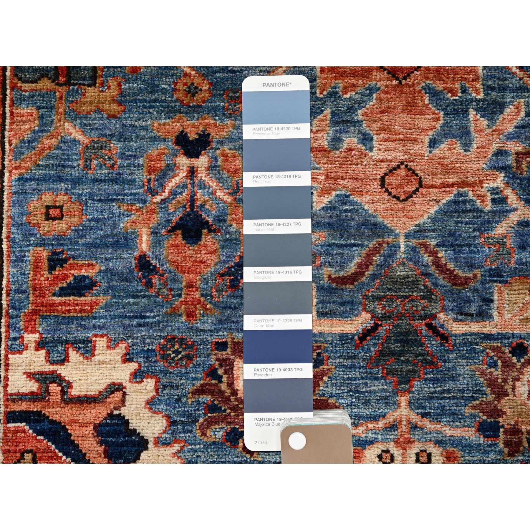 3'x10' Blau Aryana Grade Heriz All Over Design Hand geknüpft Wolle Läufer Teppich (Afghanisch) im Angebot