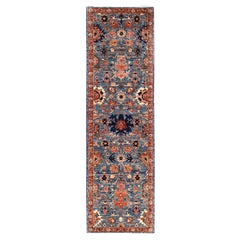 3'x10' Blue Aryana Grade Heriz All Over Design Hand Knotted Wool Runner Rug