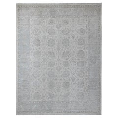9'2 "x11'10" White Washed Out Peshawar All Over Leaf Design Hand Knotted Wool Rug