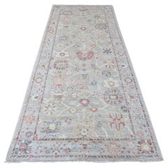 4'2"x9'10" Gray Afghan Angora Oushak Vines Design Hand Knotted Wool Runner Rug