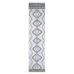 2'10"x15'8" White Moroccan Weave Medallions Design Hand Knotted Wool Runner Rug