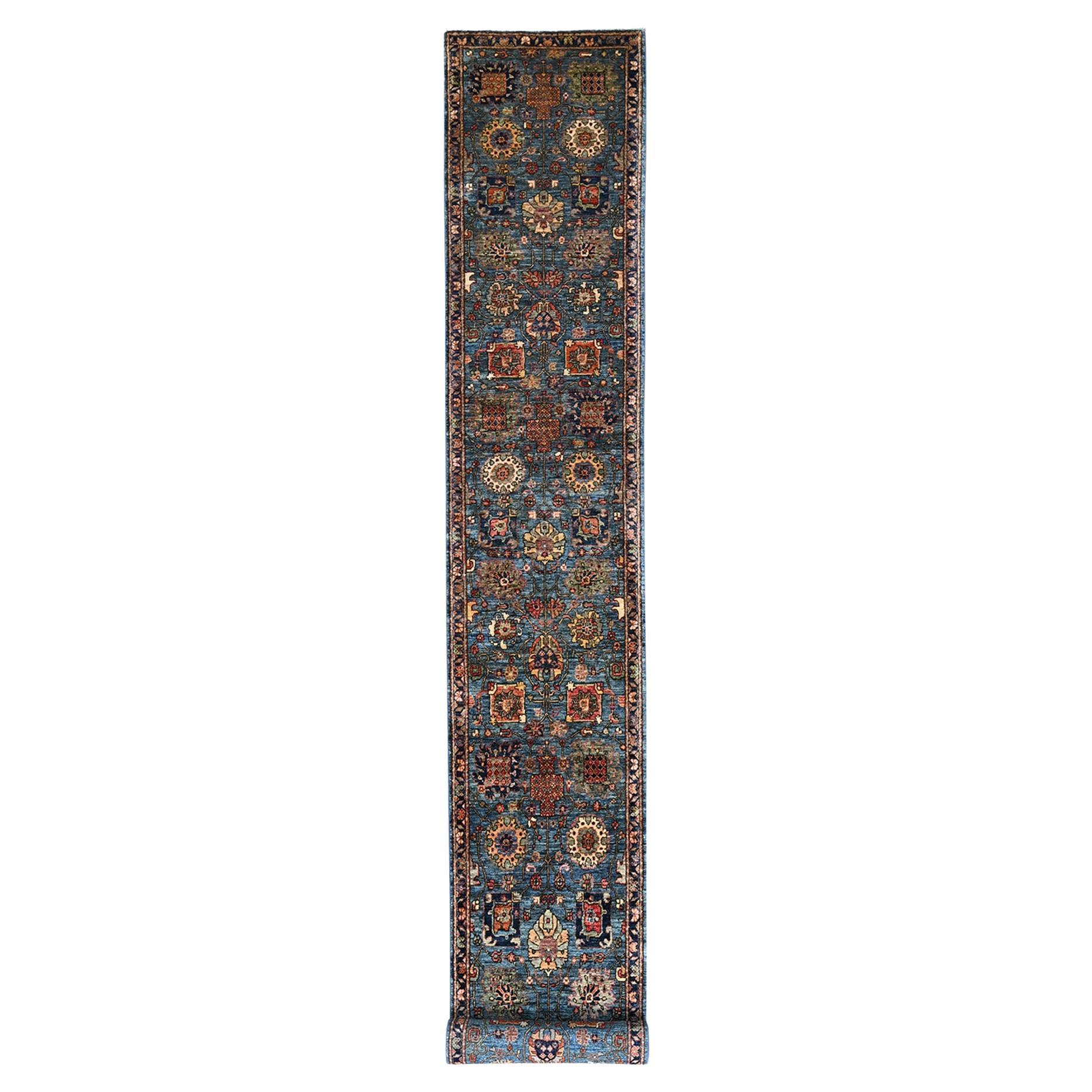 2'7 "x21'5" Blau Nordwest Persisch All Over Design Handgeknüpft Wolle Läufer Teppich