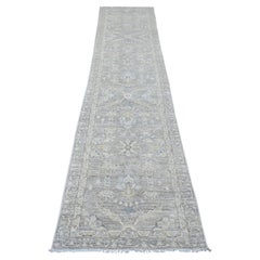 2'8"x11'9" Gray Washed Out Peshawar Leaf Design Hand Knotted Pure Wool Runner