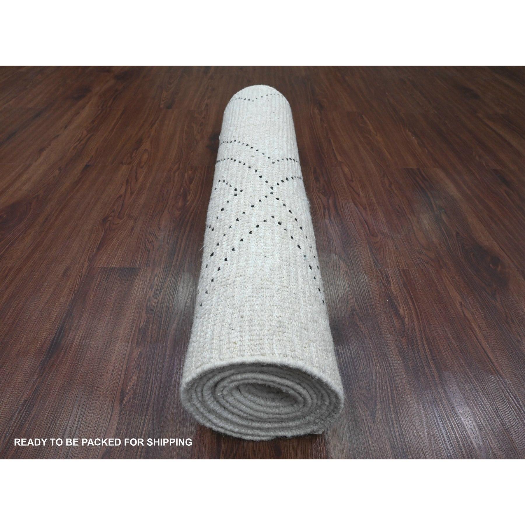 Afghano Tappeto Runner Bianco Moroccan Weave Geometric Design annodato a mano in lana 3'x12'8