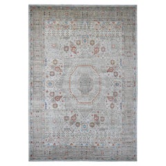 10'x14'1" Gray 14th Century Mamluk Dynasty Pattern Hand Knotted Pure Wool Rug