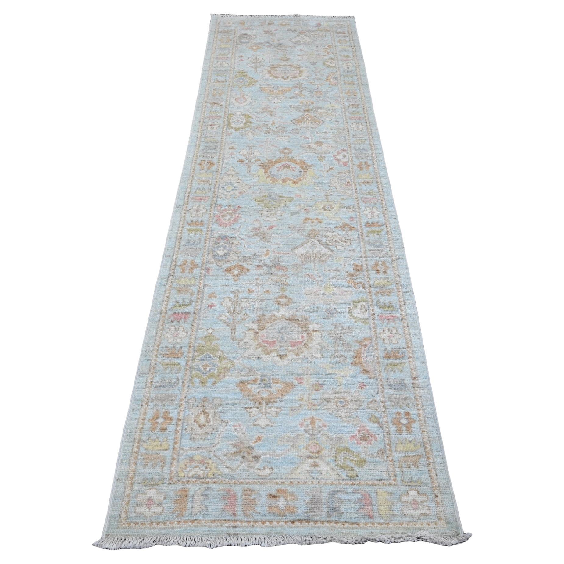 2'9 "x9'10" Beau Blau Handgeknüpft Afghan Angora Oushak Reine Wolle Läufer Teppich