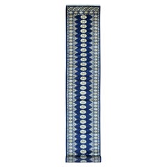 2'6"x19'7" Yale Blue Mori Bokara Geometric Design Hand Knotted Wool Runner Rug
