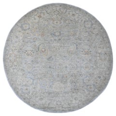 12'2"x12'2" Gray Washed Out Ziegler Mahal Revival Hand Knotted Pure Wool Round