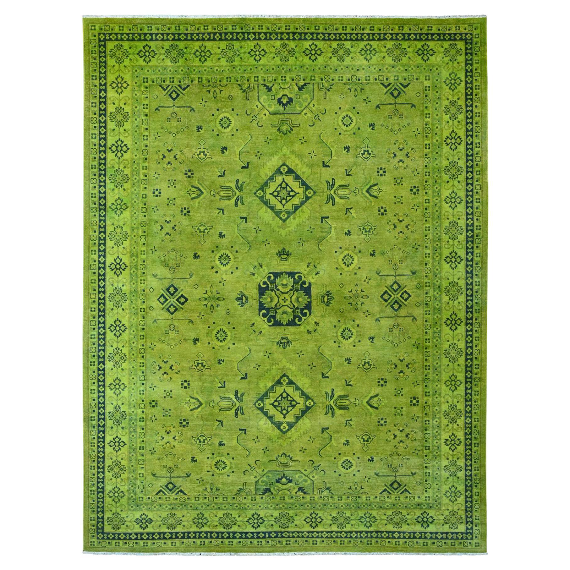 8'7 "x11'6" Vert poire Surteint Kazak Motif géométrique Laine pure nouée à la main