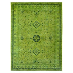 8'7"x11'6" Pear Green Overdyed Kazak Geometric Pattern Hand Knotted Pure Wool