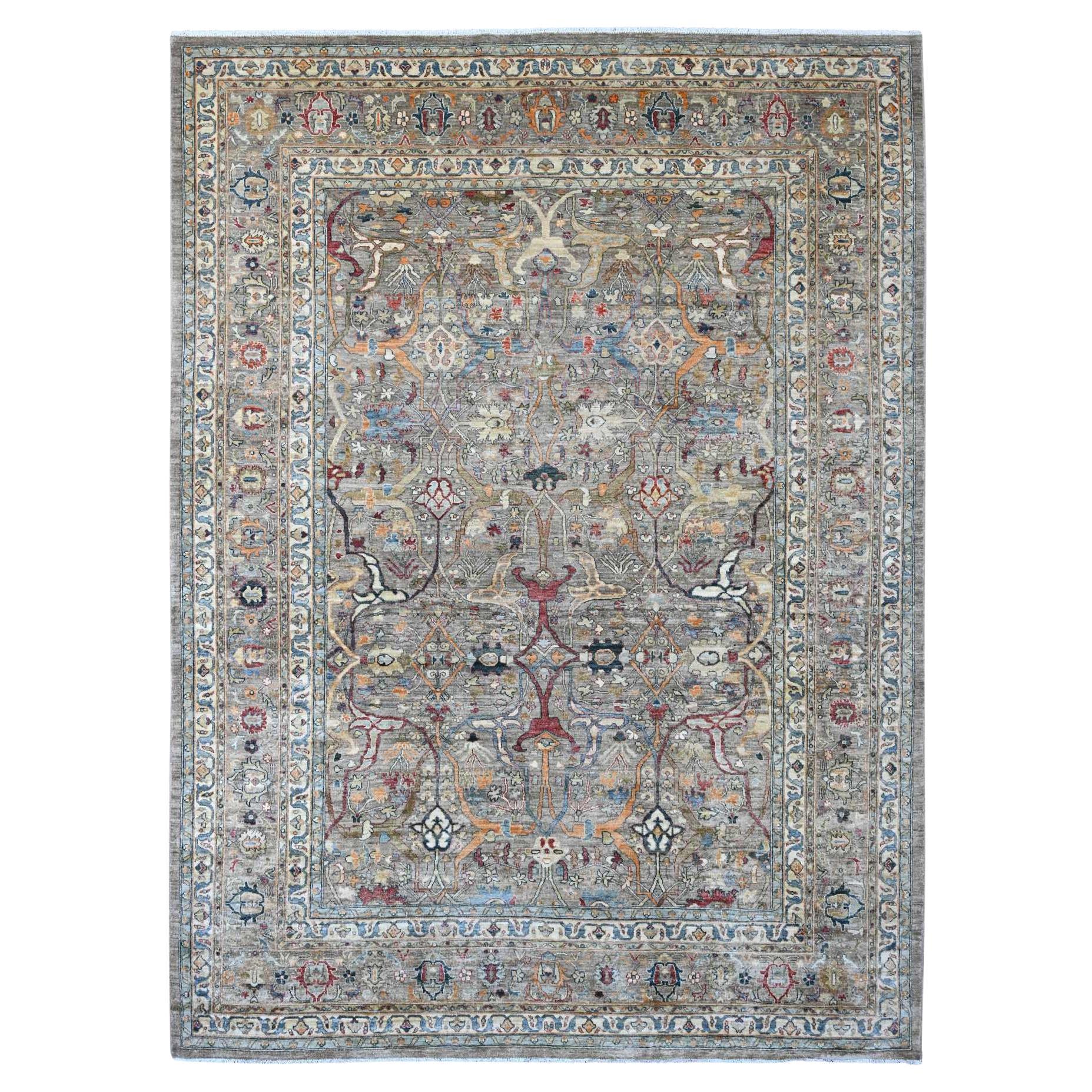 9'x12'1" Brown Bijar Garus Antique Persian Design Hand Knotsted Pure Wool Rug