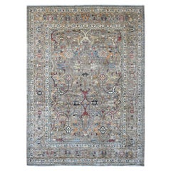 9'x12'1" Brown Bijar Garus Antique Persian Design Hand Knotted Pure Wool Rug