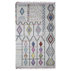 5'5"x9' White Moroccan Weave Colorful Geometric Design Hand Knotted Wool Rug