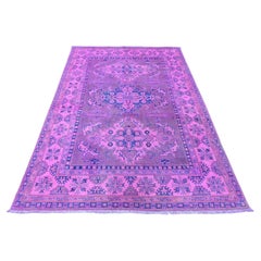 5'7"x7'9" Bubblegum Pink Overdyed Kazak Medallion Design Hand Knotted Wool Rug