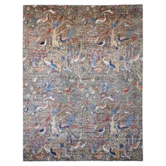 12'x15'4" Brown Afghan Peshawar Birds Design Hand Knotted Soft Wool Oriental Rug
