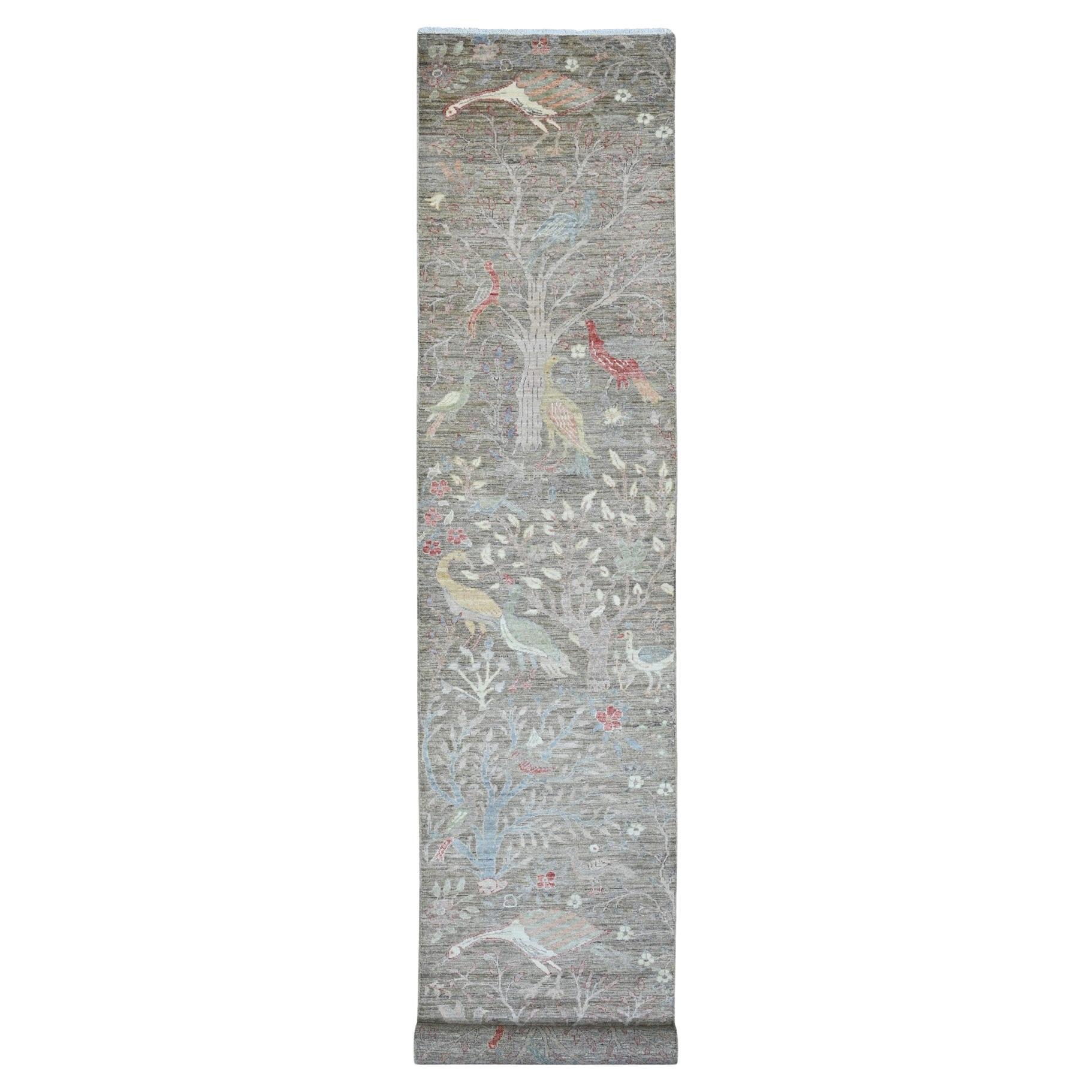 2'9 "x15'9" Tapis de course en laine nouée à la main Peshawar Birds of Paradise Design Brown