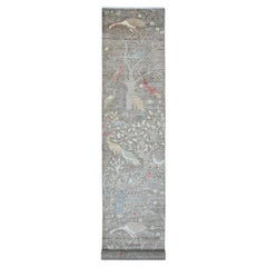 2'9"x15'9" Brown Hand Knotted Peshawar Birds of Paradise Design Wool Runner Rug