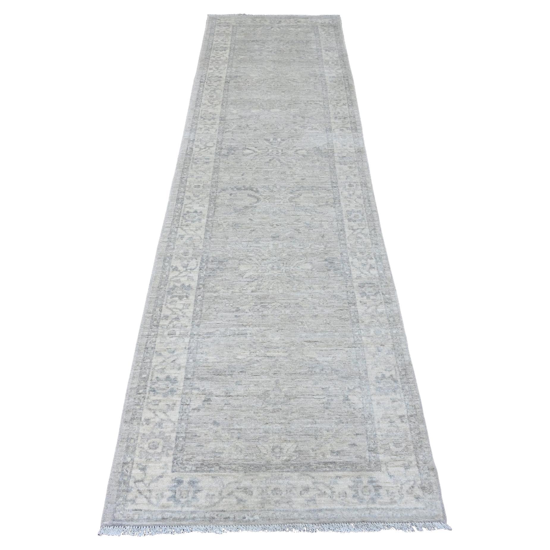 2'8 "x10' Grauer Peshawar mit Heriz All Over Design Handgeknüpfter Wollteppich