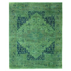 7'9 "x9'8" Tapis en laine surteint vert chasse Heriz Design/One noué à la main à poil zéro