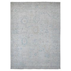 10'x13'4" White Afghan Angora Oushak Leaf Design Hand Knotted Wool Oriental Rug