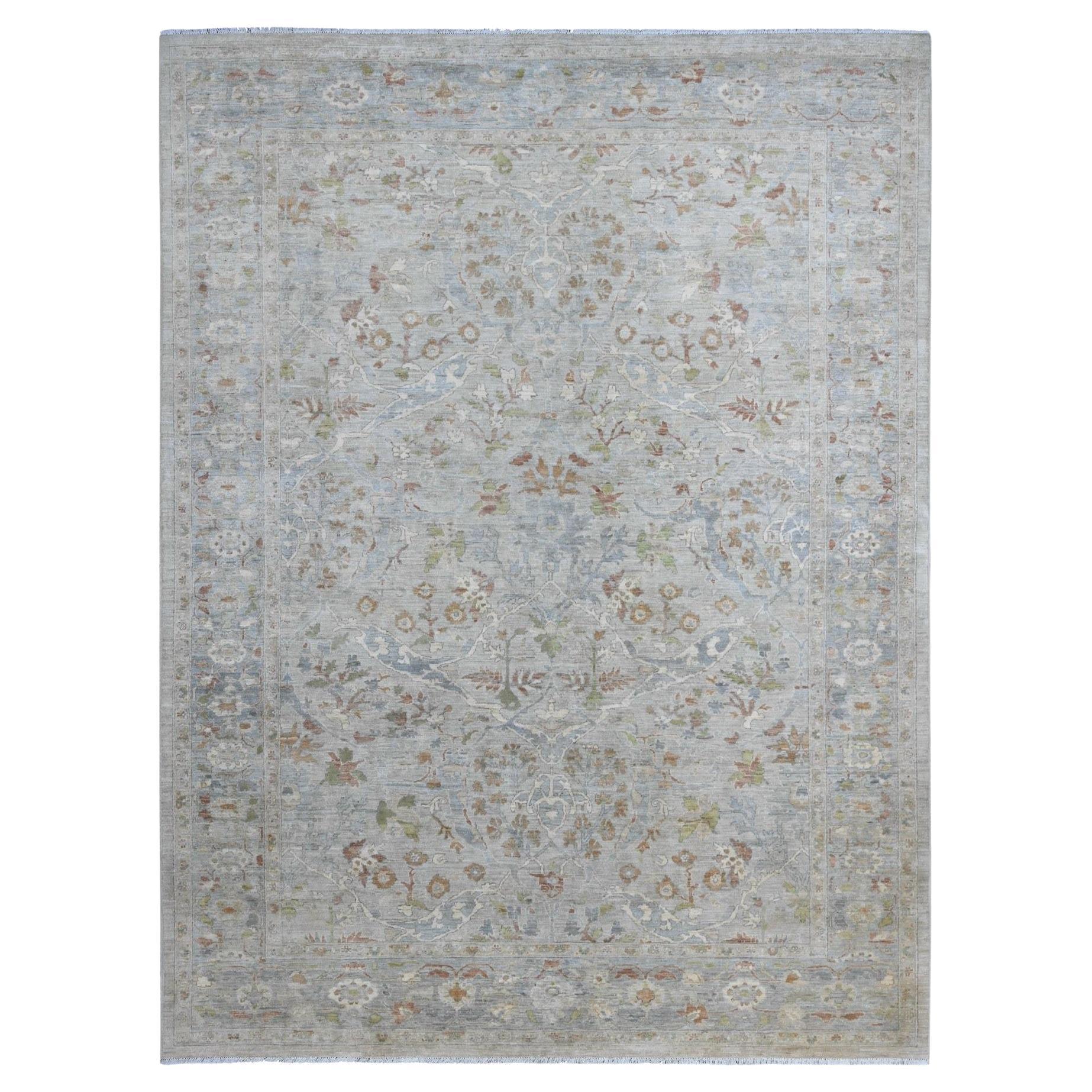 9'x11'10" Mist Gray Annodato a mano con Design/One Ziegler Mahal Tappeto Orientale in Lana