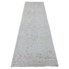3'x9'9" White Afghan Angora Oushak Hand Knotted Pure Wool Runner Oriental Rug