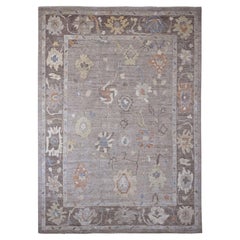 9'10"x13'6" Gray Afghan Angora Oushak Colorful Leaf Design Hand Knotted Wool Rug