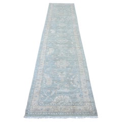 2'8"x11'7" Gray Stone Washed Peshawar Leaf Design Hand Knotted Wool Runner Rug