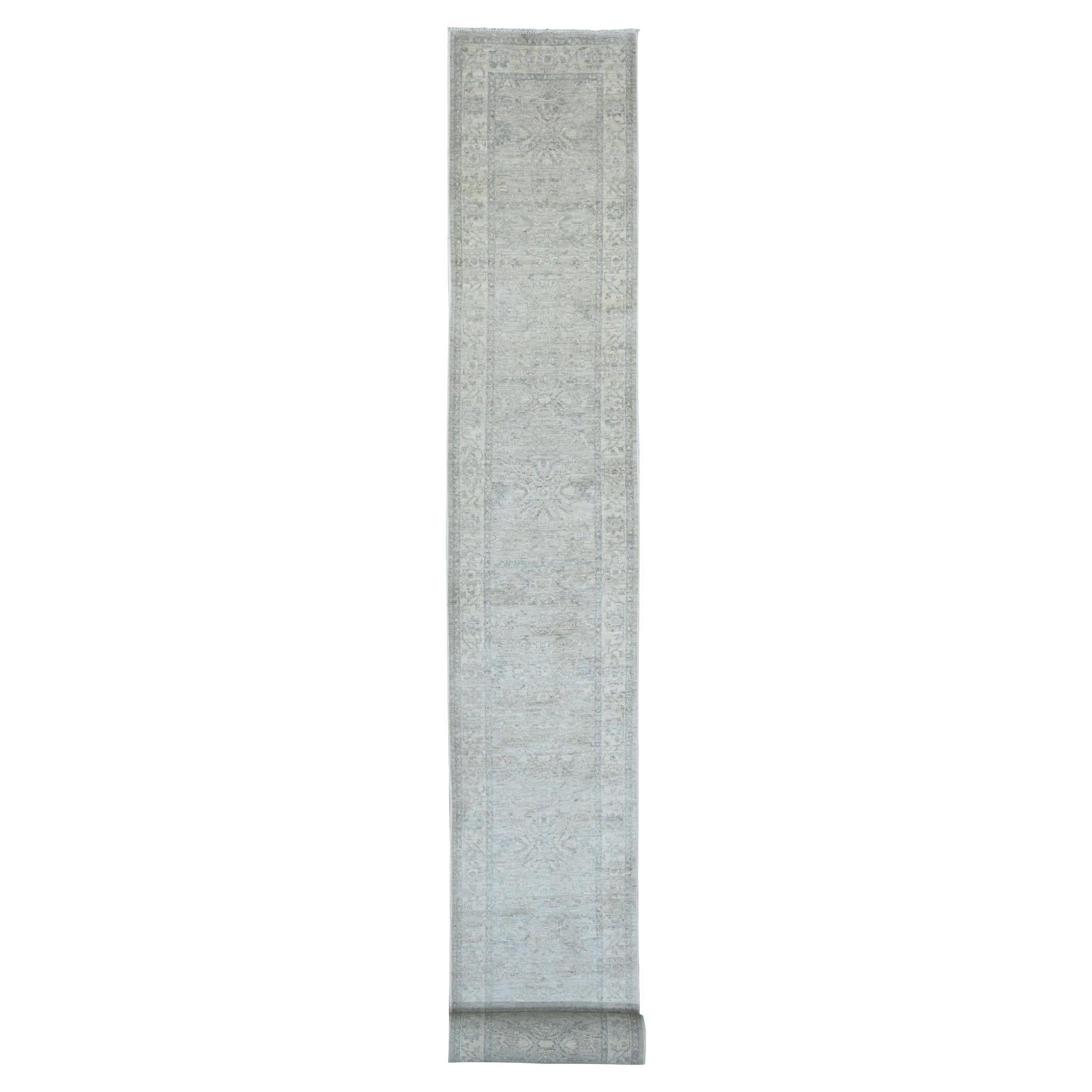 2'3 "x29'4" Tapis de course gris Peshawar Heriz Design High Mountain Wool noué à la main