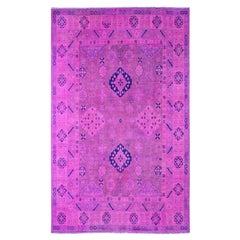 8'x9'7" Hot Pink Overdyed Kazak Geometric Design Hand Knotted 100% Wool Rug