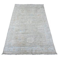 4'x6' Gray Afghan Angora Oushak Leaf Pattern Hand Knotted Pure Wool Rug