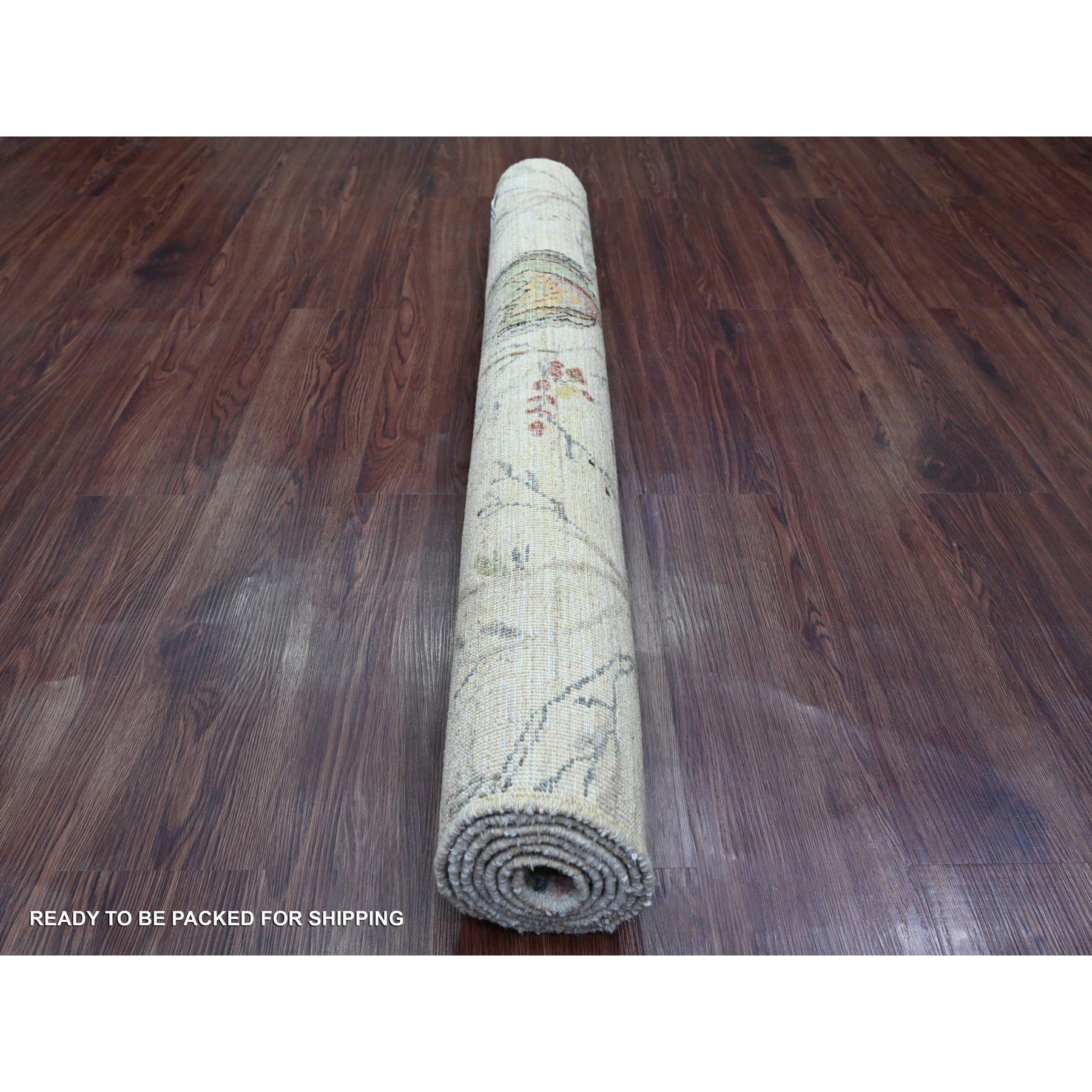 Afghan 4'x6' Chiffon White Sparrows on the Tree Peshawar Soft Wool Hand Knotted Rug For Sale