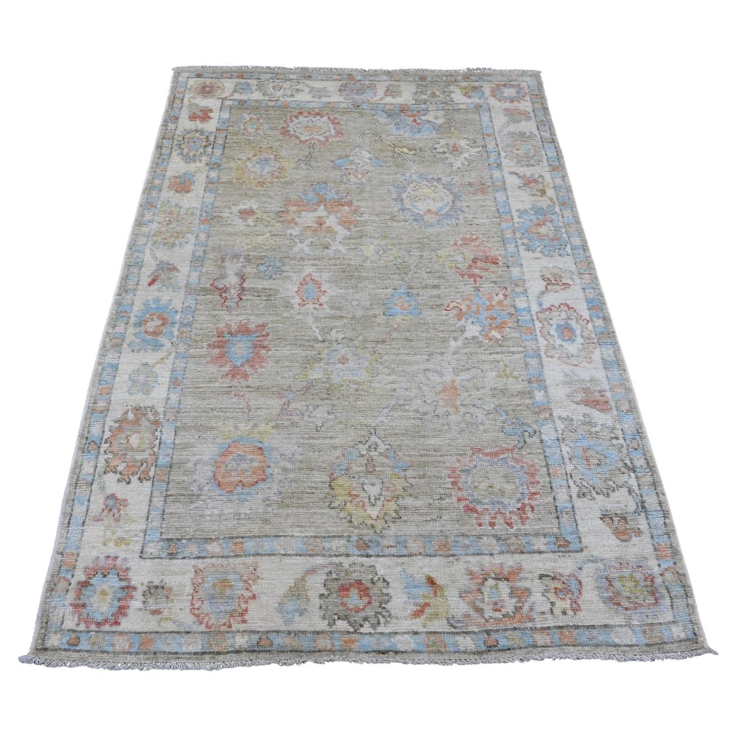 4'3 "x6'2" Laurel Green Pure Wool Afghan Angora Oushak Hand Knotted Oriental Rug