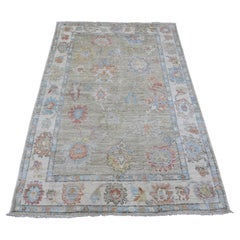 4'3"x6'2" Laurel Green Pure Wool Afghan Angora Oushak Hand Knotted Oriental Rug
