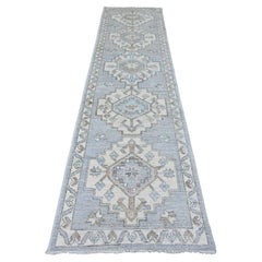 2'8 "x10'7" Grigio Anatolian Village Inspired Hand Knots Rugs Tappeto orientale in lana annodato a mano