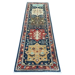 2'7"x7'10" Blue Peshawar Caucasian Akstafa Design Hand Knotted Wool Runner Rug