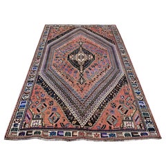 5'6"x8'3" Red Vintage Persian Shiraz Animal Figurines Hand Knotted Pure Wool Rug