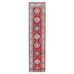 Tappeto Runner in lana morbida annodato a mano con disegno tribale rosso chili kazako 2'9 "x16'5"