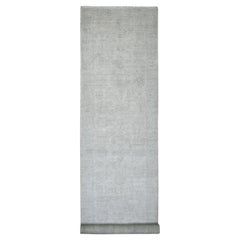4'1"x19'8" White Afghan Angora Oushak Leaf Design Hand Knotted Wool Runner Rug