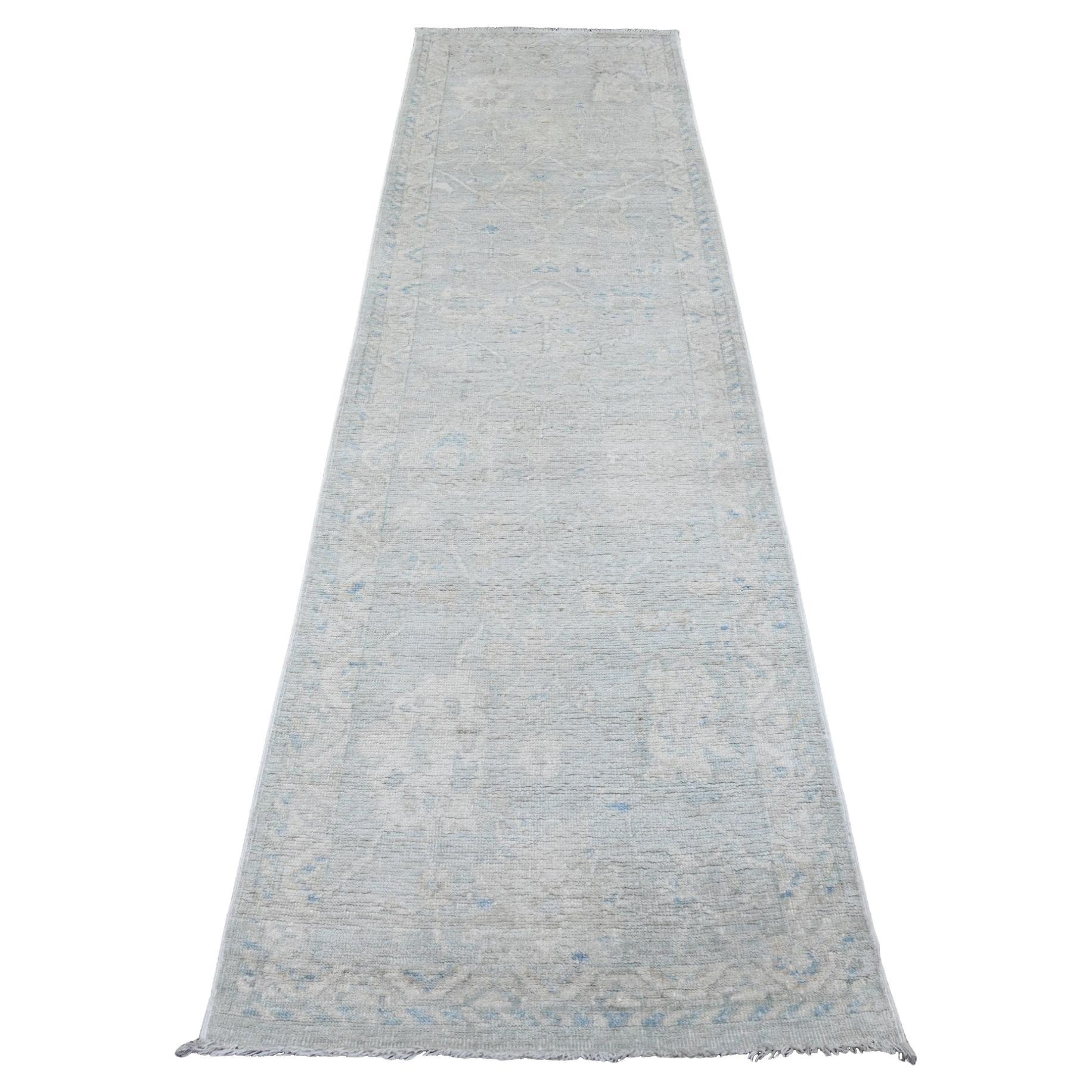 2'8 "x9'8" grigio annodato a mano Afghan Angora Oushak Leaf Design/One Runner Rugs in tutta lana