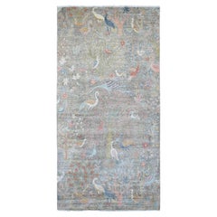 6'x12' Spanish Gray Afghan Peshawar Birds Design Hand Knotted Wool Runner Rug