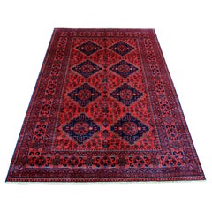 5'x6'10" Red Soft Wool Hand Knotted Afghan Khamyab Geometric Design Rug