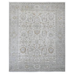 9'x11' White Peshawar Heriz All Over Design Hand Knotted Wool Oriental Rug