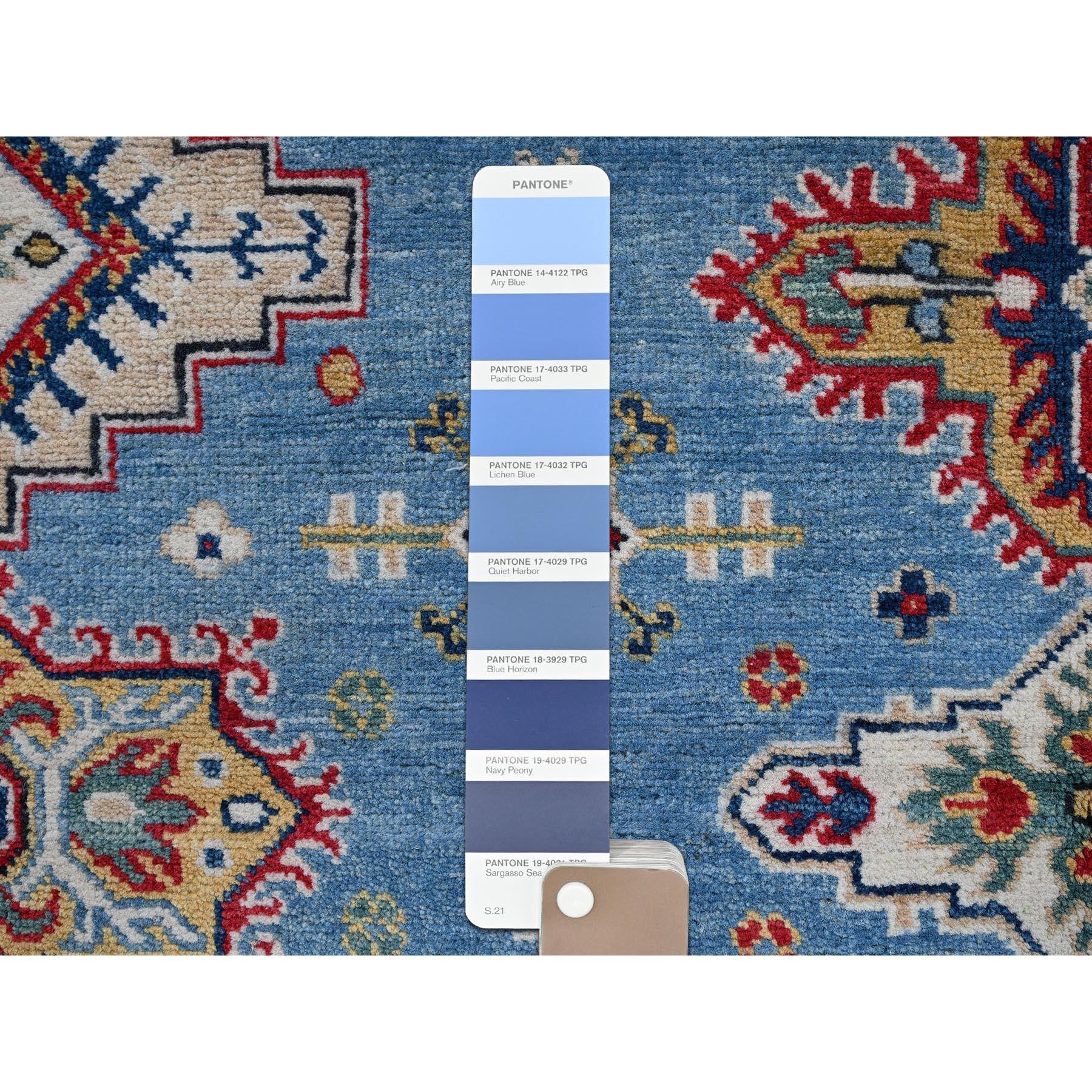 Laine 8'x10' Tapis en laine douce noué à la main, bleu Kazak avec motifs de médaillons tribaux