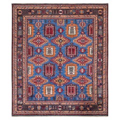 8'3 "x9'6" Blauer afghanischer Ersari Kaukasischer Design Revival Handgeknüpfter Weicher Wollteppich