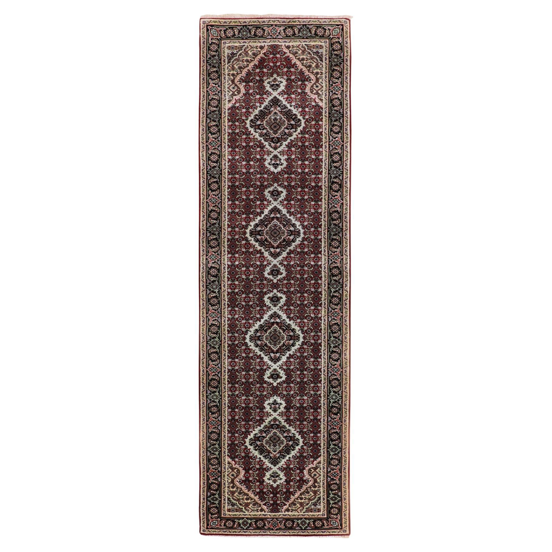 2'8 "x10'2" Rot Tabriz Mahi Fish Design Wolle Hand geknüpft Läufer Teppich