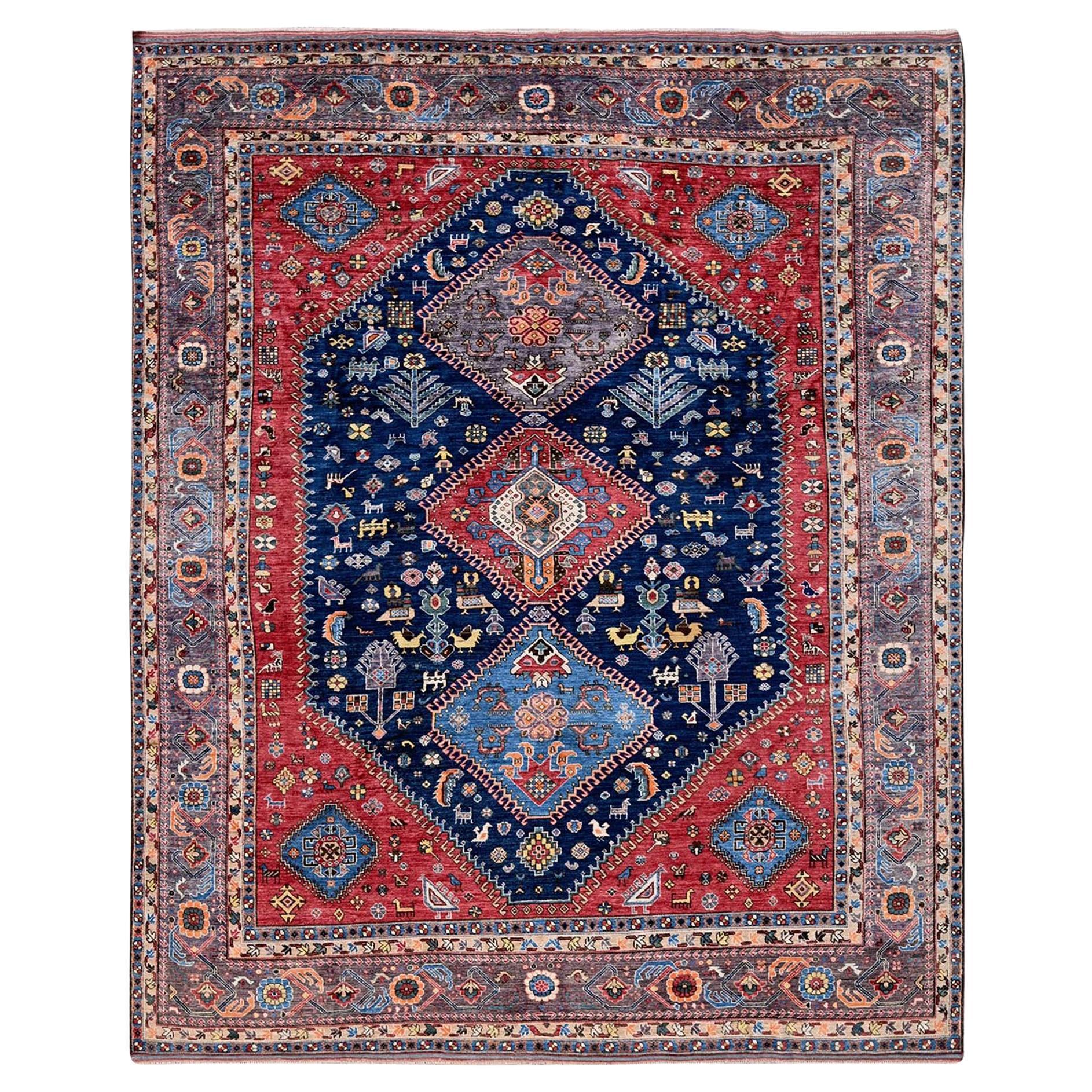 9'3 "x11' Yale Blau Afghan Ersari Kaukasisch Design Revival Hand geknüpft Wolle Teppich
