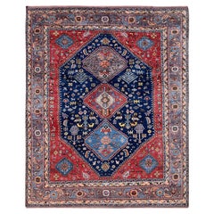 9'3 "x11' Yale Blau Afghan Ersari Kaukasisch Design Revival Hand geknüpft Wolle Teppich