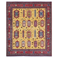 8'3 "x9'8" Jaune Afghan Ersari avec nœud turc Tapis en laine douce noué à la main